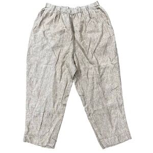 FLAX Linen Ankle Pants Medium Pull On Pockets Tan Brown Coastal Lagenlook